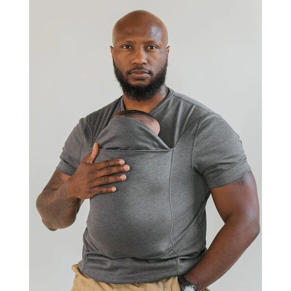 Lalabu Men's M Gray Short Sleeve Hands Free Pouch Baby Carrying Dad Shirt - Picture 1 of 14